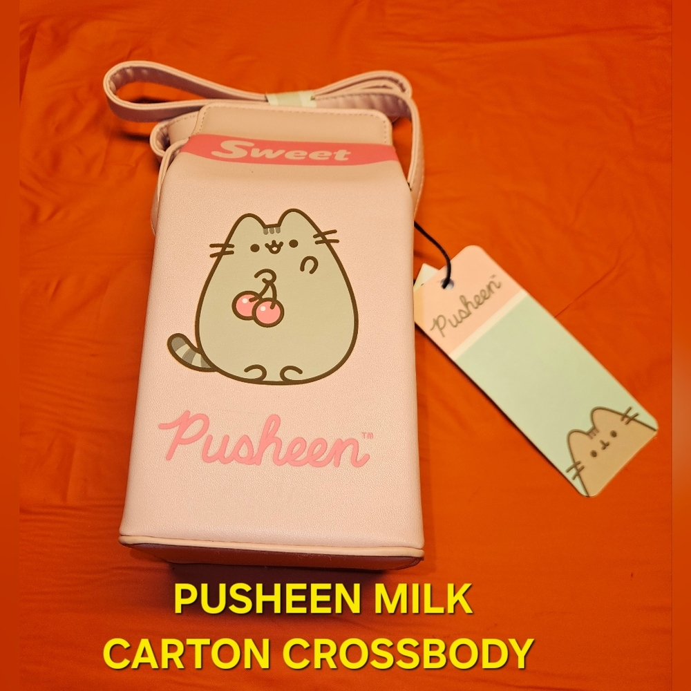 Pusheen Sweet Milk Carton Crossbody Bag in Pink New W/Tags Approx 9"×4"